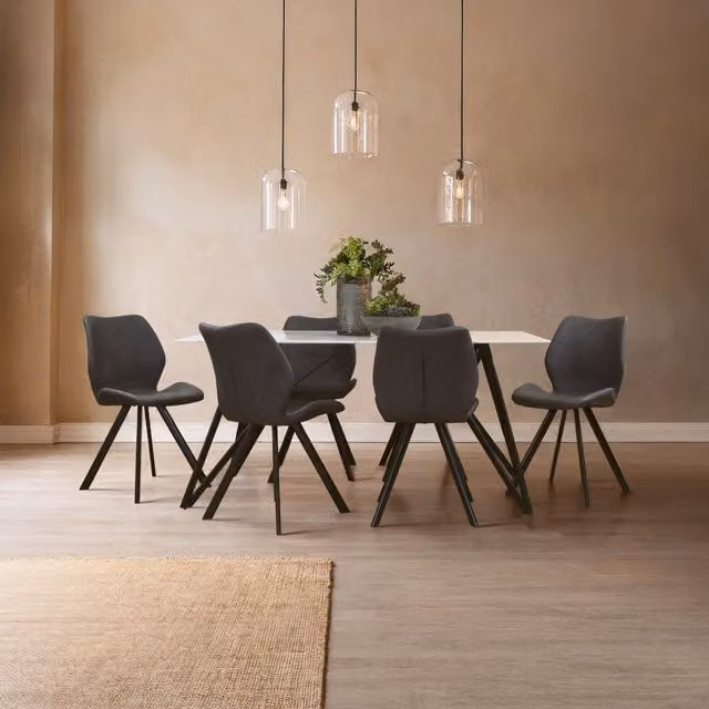 Interiors by Premier Modern Rectangular Glass Dining Set with 7 Chairs in White and Grey – 2