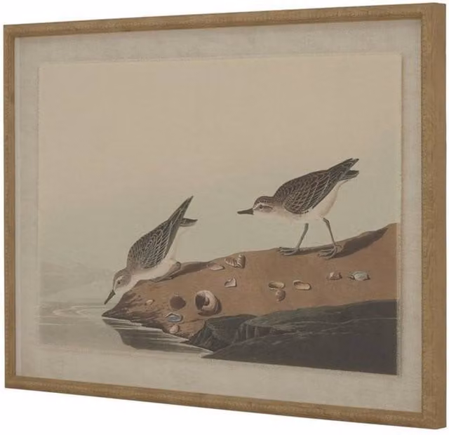 Lemon Pavilion Flora & Fauna Collection Stints on Linen Wall Art in Brown Beaded Frame