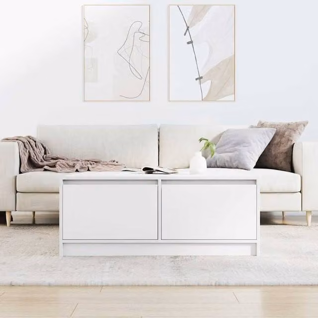 Berkfield Home Decorative White Coffee Table with Drawers W/D/H: 100 x 100 x 40 cm