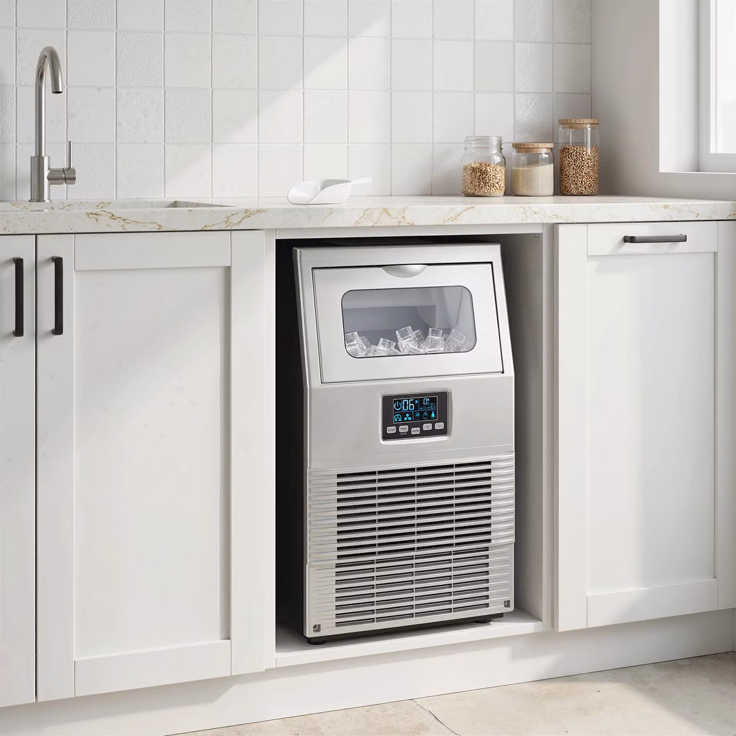 HOMCOM Commercial Ice Maker Machine in Silver and Transparent with Digital Control, Stainless Steel Design, Ice Scoop and 4kg Storage Capacity producing 30kg per 24 Hours – 2