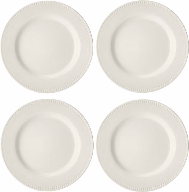 Mikasa Cranborne 4-Piece White Stoneware Dinner Plate Set, Diameter: 27 cm