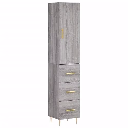 vidaXL Modern Grey Sonoma Highboard Sideboard with Doors and Drawers for Living Room or Bedroom – 1