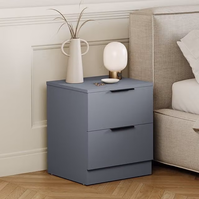 Vida Designs Trega 2 Drawer Bedside Chest in Grey