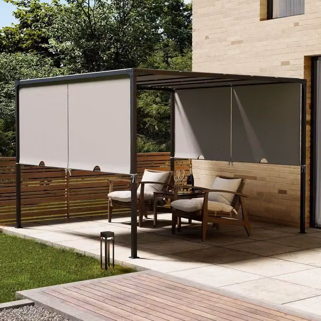 VonHaus Modern Pergola with Sliding Roof in Dark Grey, W/D/H: 300 x 300 x 300 cm