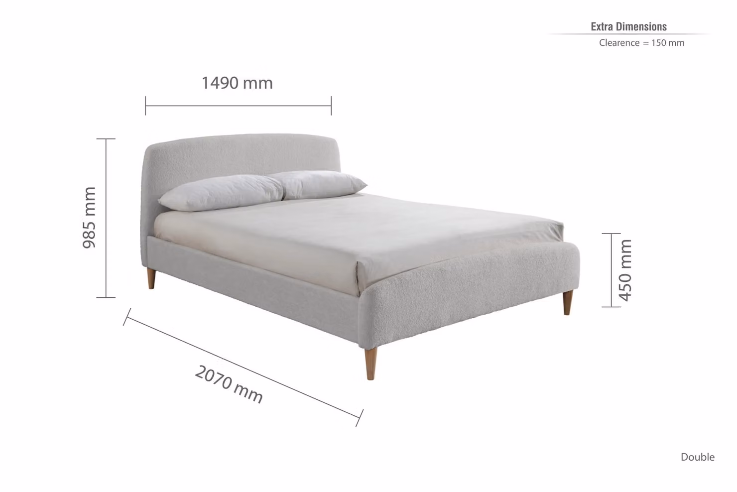 Birlea Otley Upholstered Boucle Bed Frame in Grey, W/D/H: 140 x 200 cm – 3