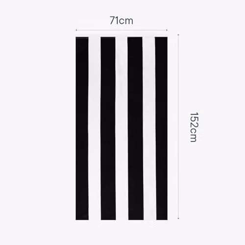 OHS Black and White Striped Microfibre Quick Dry Beach Towel, W/D/H: 71 x 152 cm – 7