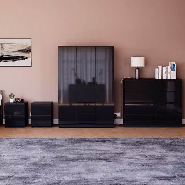 Vida Designs Glinton 4 Piece FSC Modern Glossy Black Bedroom Set