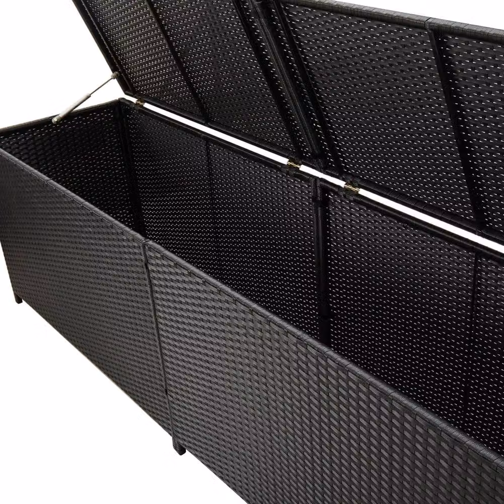 Berkfield Home Garden Poly Rattan Storage Box in Black, W/D/H: 200 x 50 x 60 cm – 4