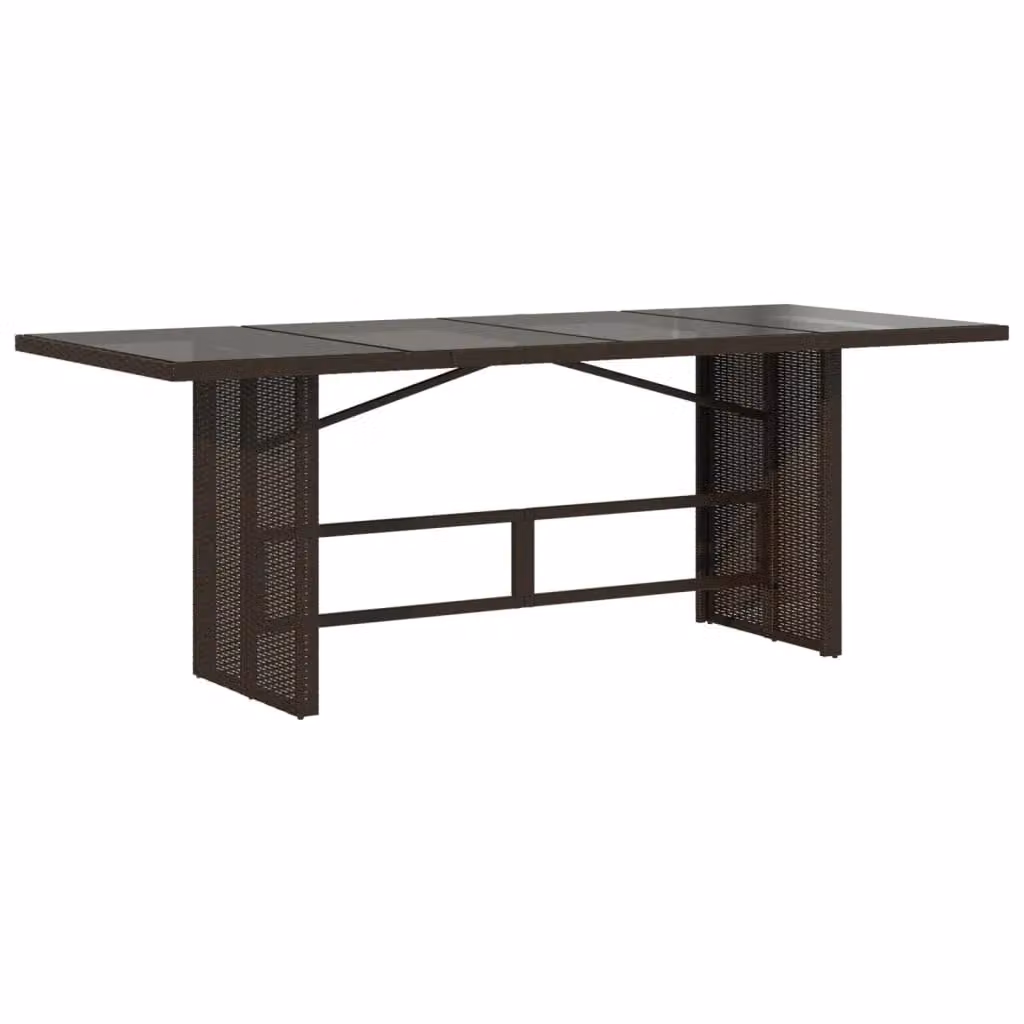 Berkfield Home Modern Brown Poly Rattan Garden Table with Glass Top, W/D/H: 190 x 80 x 75 cm – 2