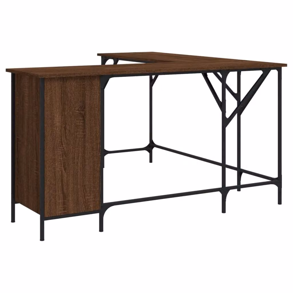 Berkfield Brown Oak Corner Home Office Desk, W/D/H: 141 x 141 x 75 cm – 2