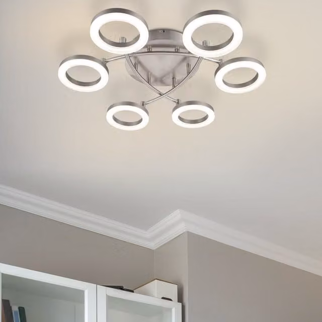 COSYLYTE Juni 6 Ring Integrated LED Ceiling Flush Light in Silver Metal