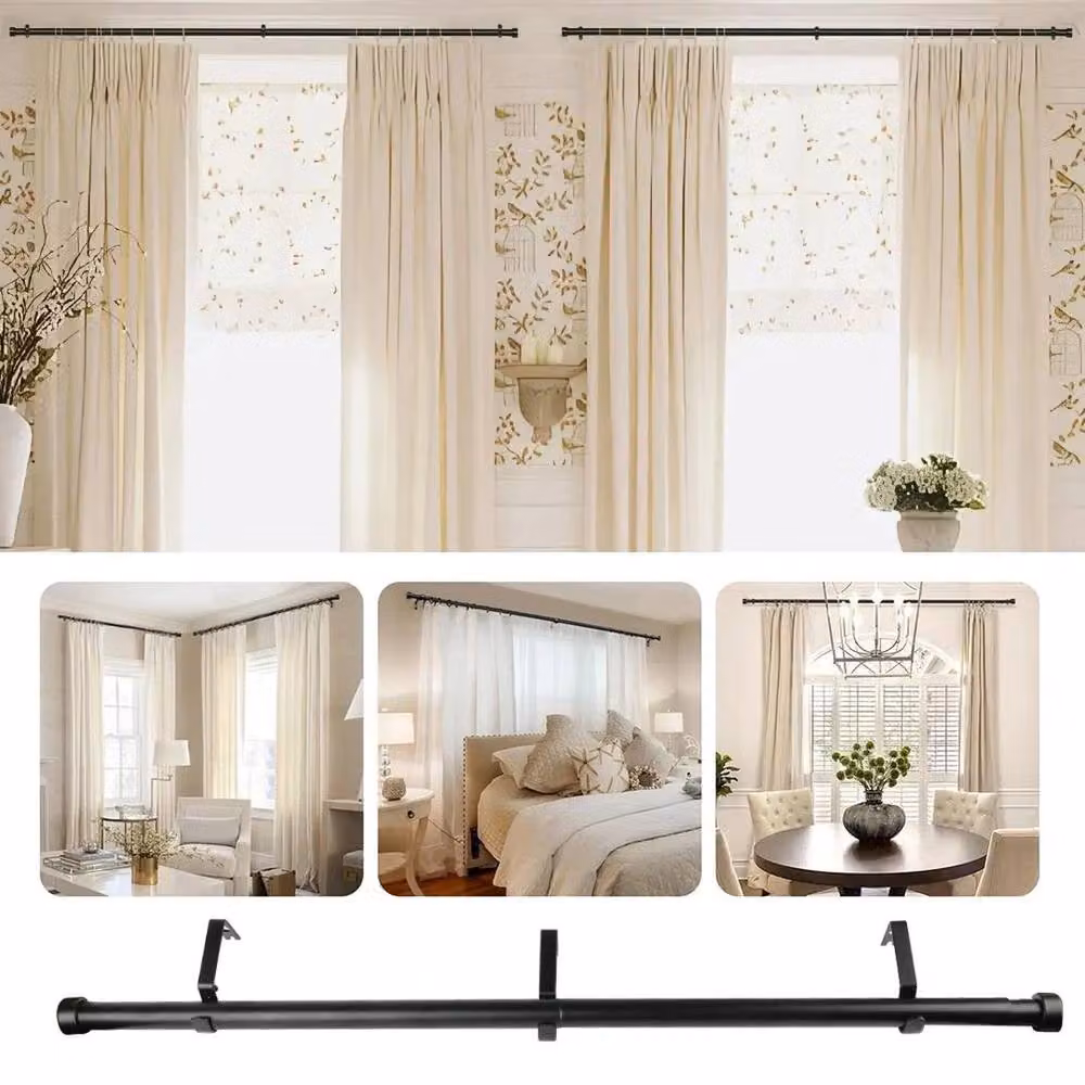 KORVIXA Extendable Curtain Poles with End Finials, Black – 2