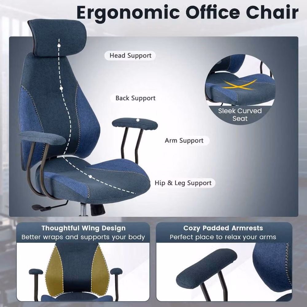 SPETLEK Blue Flax Fabric Computer Task Chair with 2D Headrest – 6