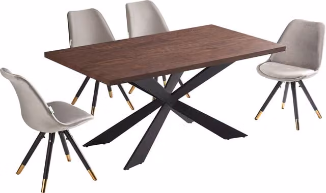 Life Interiors Sofia Duke LUX Dining Set with Rectangular Table and 4 Chairs in Dark Grey, Gold and Brown