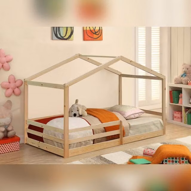 Comfy Living Ltd Single Solid Wood House Bed Frame in Natural – 1