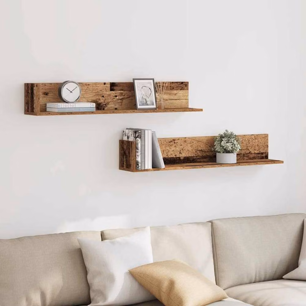 Berkfield Home Wall Shelves, 2 Piece Set in Brown Old Wood, W/D/H: 100 x 16.5 x 16.5 cm – 3