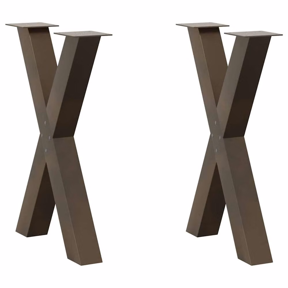 Berkfield Home X-Shaped Dining Table Legs, 2 Piece Set, Brown Matt Steel, W/H: 60 x 73 cm – 1