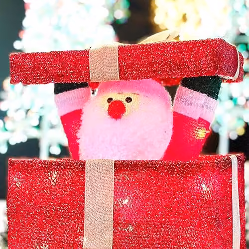 Shatchi Animated Christmas Santa Pop-up Lighted LED Gift Box, Red, Height: 32 cm – 4