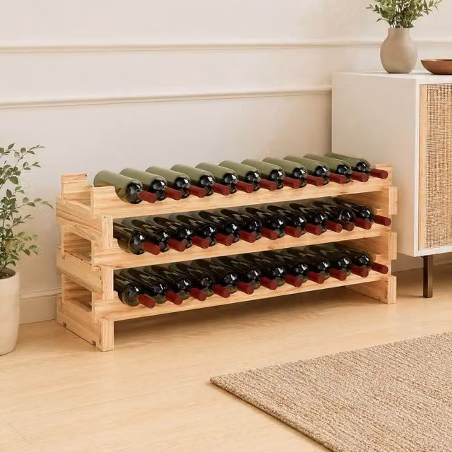 STILVORA 3 Tier Stackable Wine Rack for 36 Bottles in Natural Wood – 1