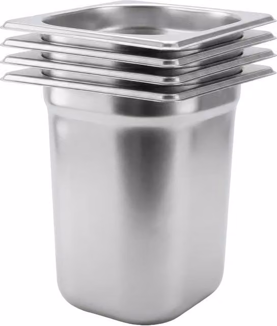 Argon Tableware Stainless Steel Gastronorm Containers, 1/6 Size, 3L, Pack of 4, Silver