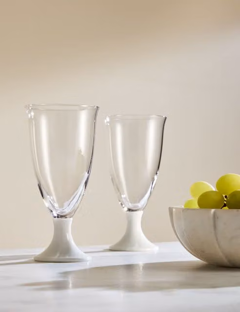 M&S x Kelly Hoppen Set of 2 White and Transparent Footed Wine Glasses