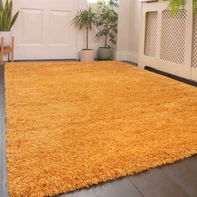 Kukoon Soft Fluffy Thick Pile Shaggy Area Rug in Yellow, W/D/H: 160 x 230 cm