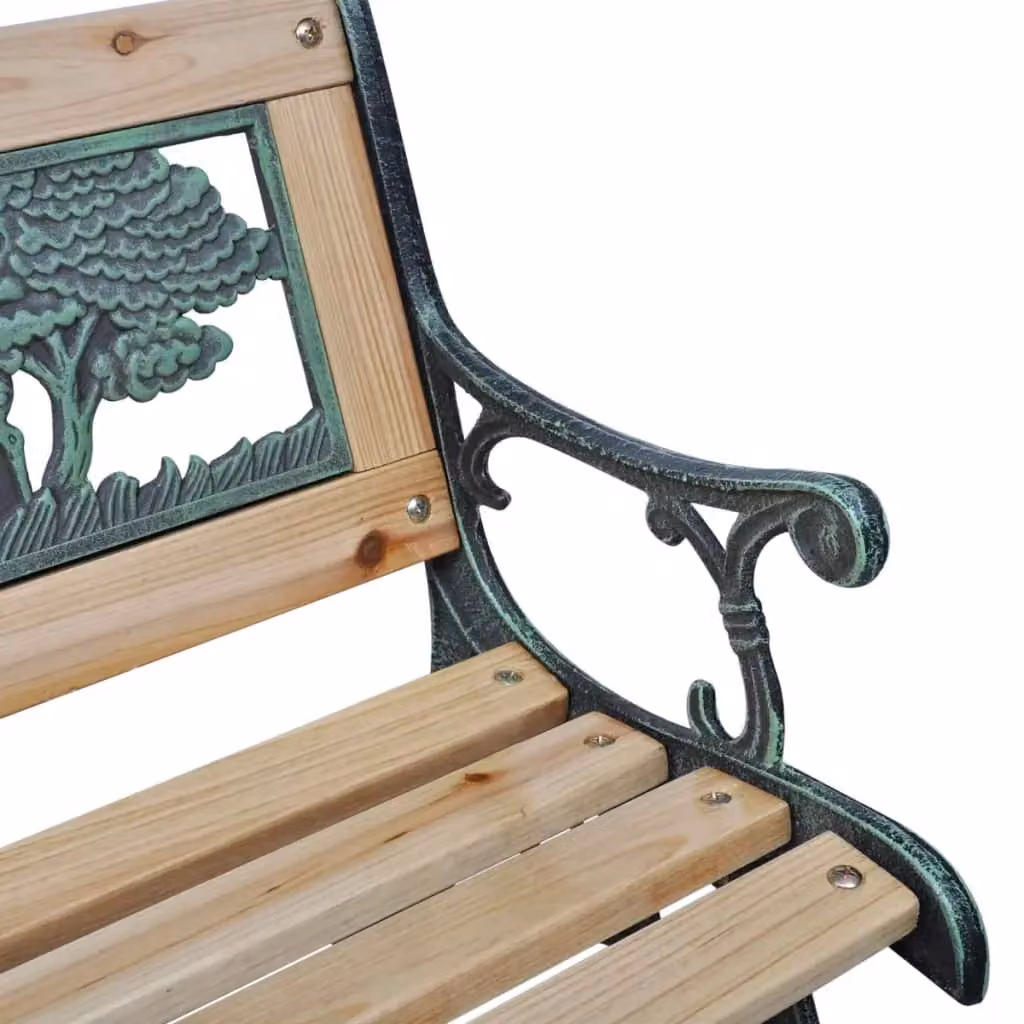 Berkfield Home Childrens Vintage Garden Bench in Brown Wood and Metal, Width: 84 cm – 2