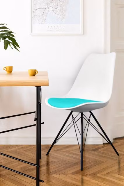 Fusion Living Soho Plastic Dining Chair with Black Metal Legs in Turquoise