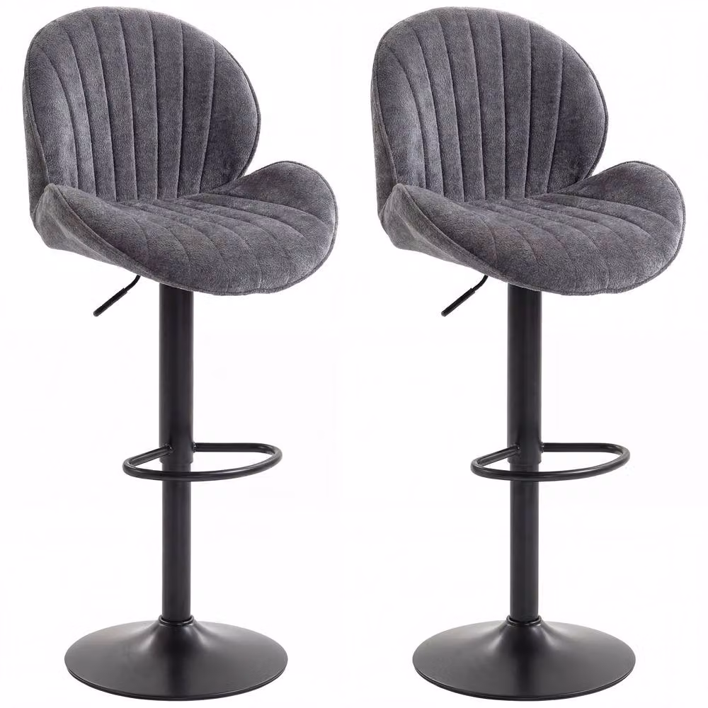 STILVORA Set of 2 Grey Swivel Bar Stools with Adjustable Height – 4