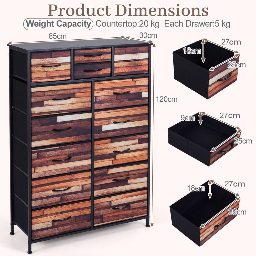 Costway 14-Drawer Storage Chest Dresser with Fabric Drawers in Brown – 7
