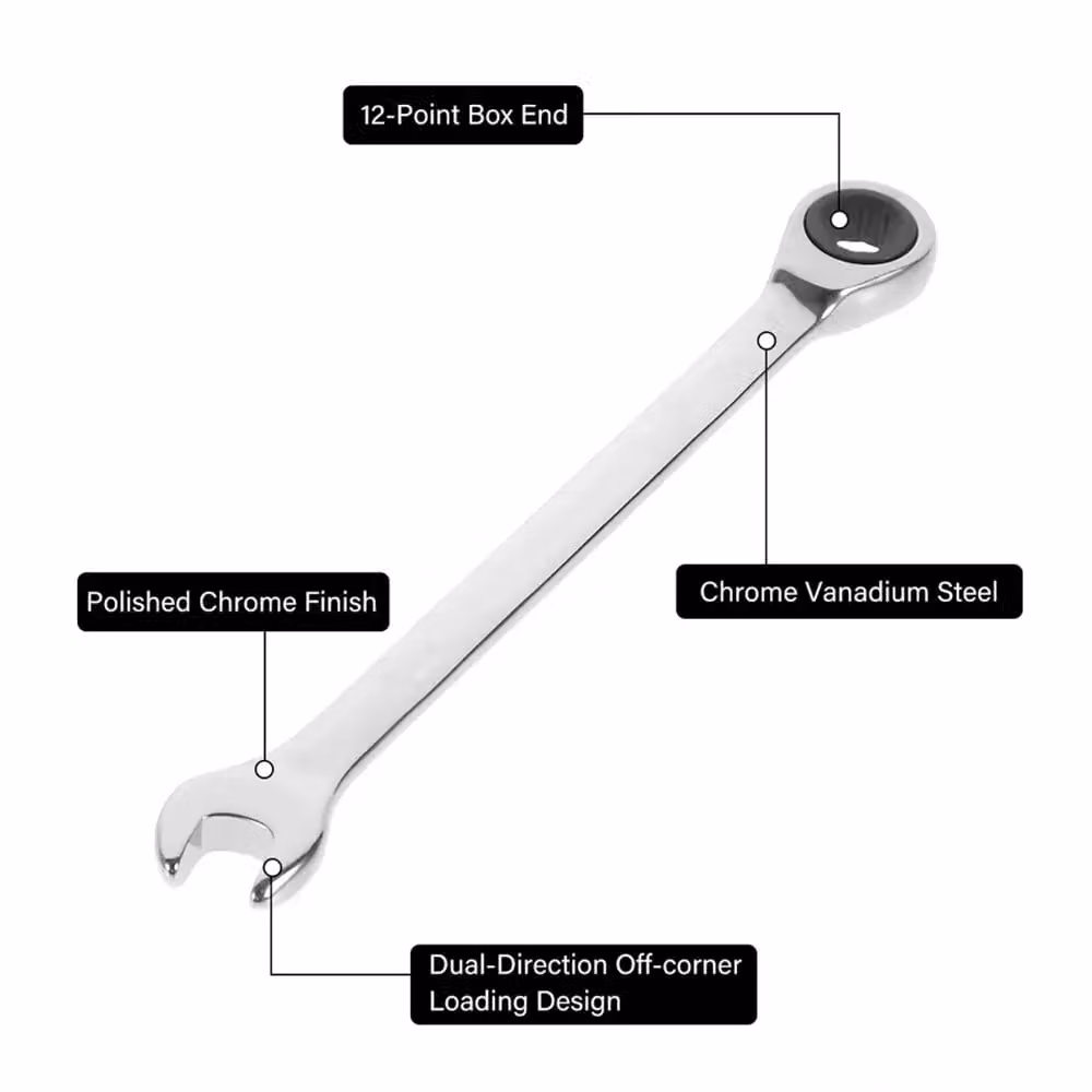Hinsinc 12-Piece Chrome Vanadium Combination Wrench Set with 72 Tooth Ratchet Spanner, Silver – 5