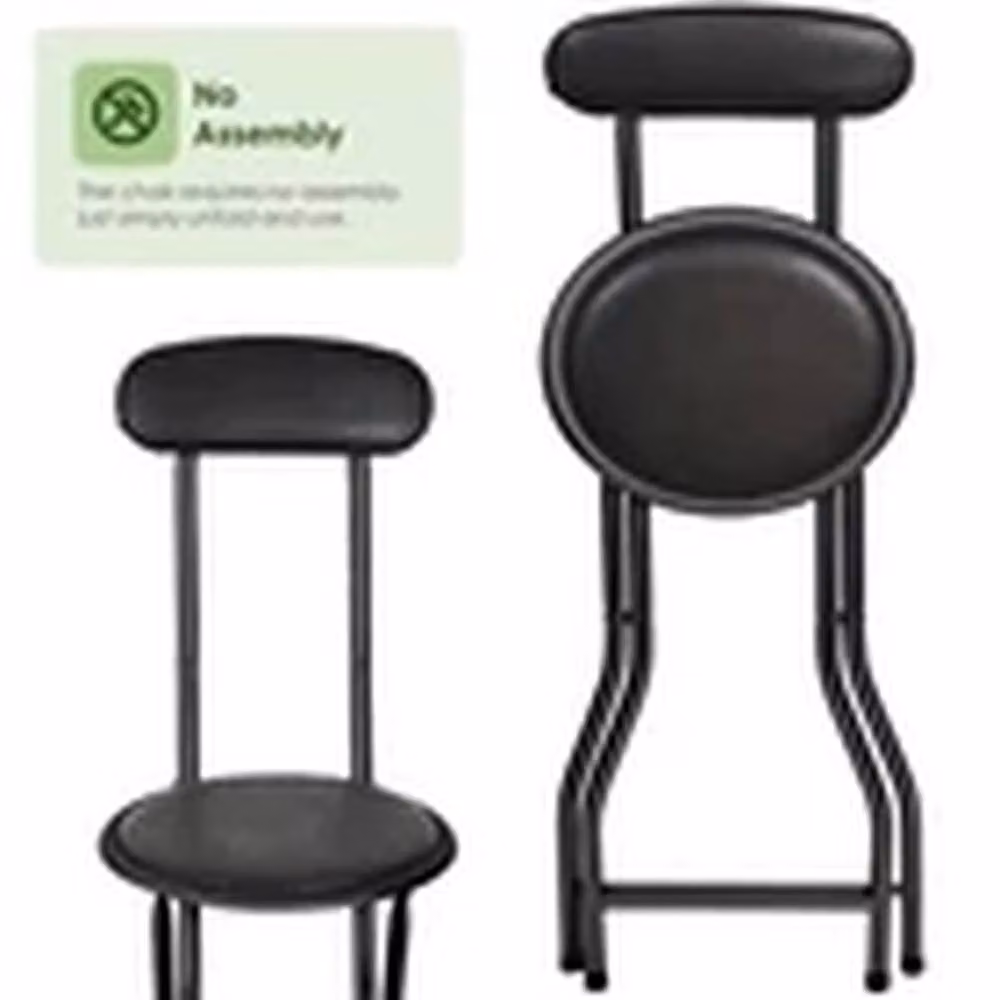 Havendro Black Padded High Back Folding Bar Stool with Synthetic Leather Seat – 2