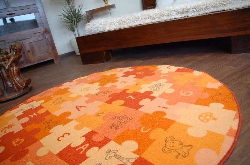 RugsX Circle Puzzle Round Rug in Orange, Diameter: 100 cm – 2