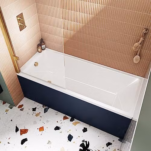 nuie NBA809 Linton Modern Single Ended Square Straight Thin Edge Shower Bath, White, W/D: 170 x 70 cm – 2