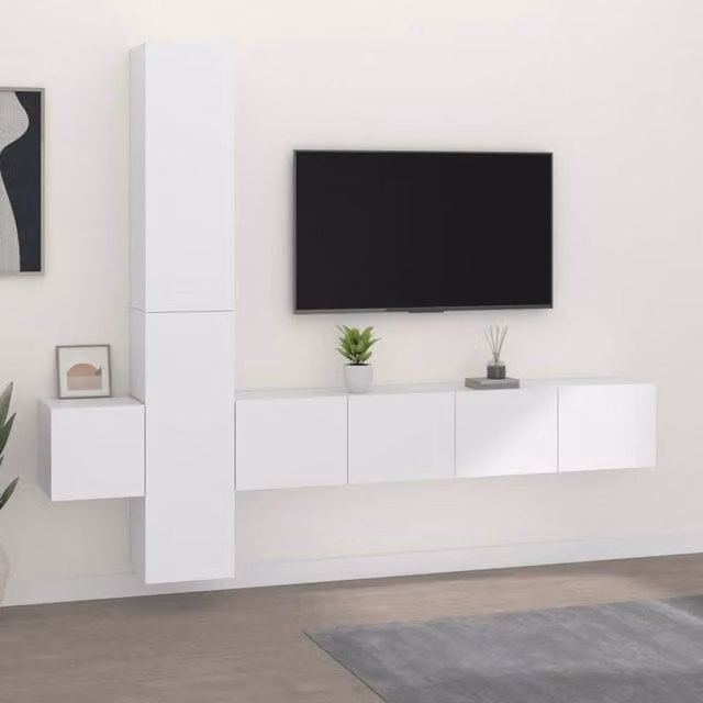 Berkfield Home 5 Piece White Engineered Wood TV Cabinet Set