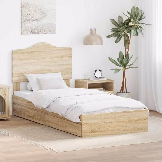Berkfield Home Sonoma Oak Storage Bed with Drawer, Brown, W/D/H: 100 x 200 cm