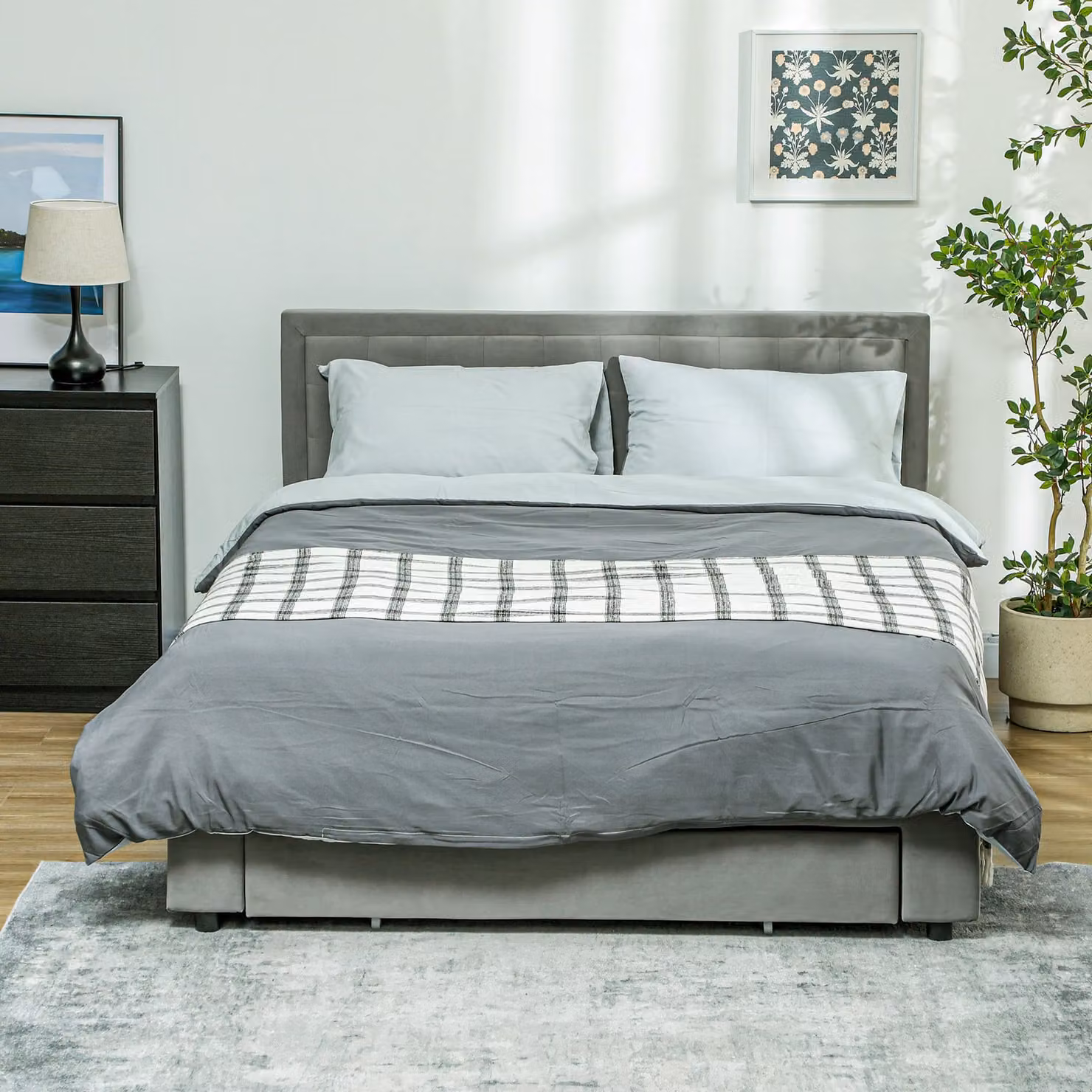 HOMCOM King Size Ottoman Bed Frame in Grey with Front Drawer and Adjustable Headboard, W/D/H: 180 x 203.5 x 157.5 cm – 2