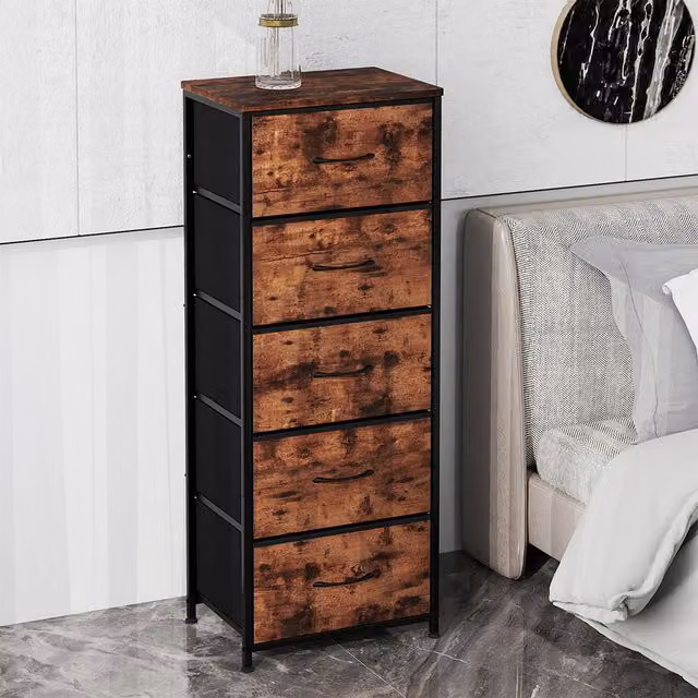 Levede Vintage Brown and Black Wooden Chest of Drawers W/D/H: 115 x 42 x 30 cm