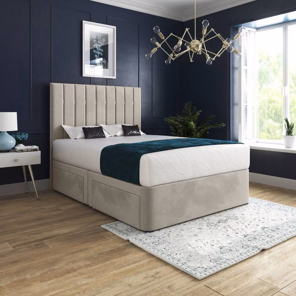 Casani Leyburn Modern Upholstered Velvet Bed Frame with Drawers, Beige, W: 140 cm, D: 200 cm – 2