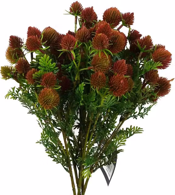 Artificial Craspedia Stems with Foliage in Red