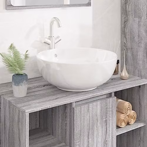 vidaXL White Ceramic Round Countertop Wash Basin with Overflow, W: 44 cm, D: 17 cm – 2