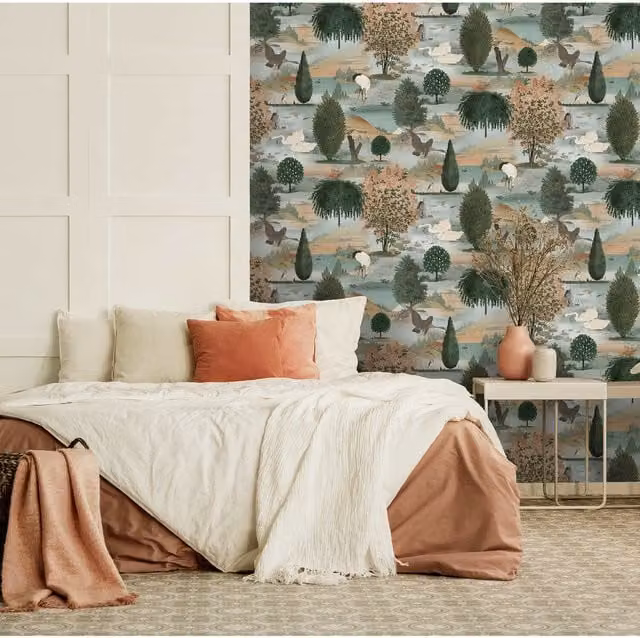 Holden Decor Swan Lake Landscape Animal Wallpaper in Orange and Multicolour
