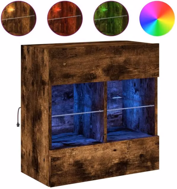 Berkfield Home Modern Wall Mounted TV Cabinet with Integrated LED Lights in Smoked Oak Brown, W/D/H: 58.5 x 30 x 60.5 cm – 1