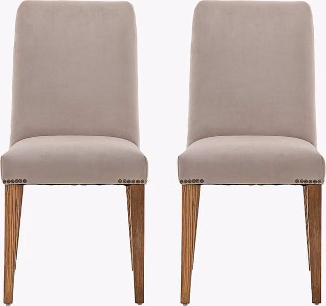 Perch & Parrow Set of 2 Classic Upholstered Wood Dining Chairs in Beige