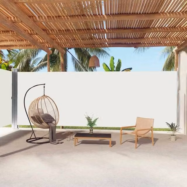 Berkfield Home Retractable Side Awning in Off-White Polyester, W/H: 1000 x 220 cm – 1