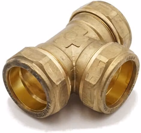 Primaplus Compression Equal Tee 35mm Grey Brass Fitting for Water and Gas