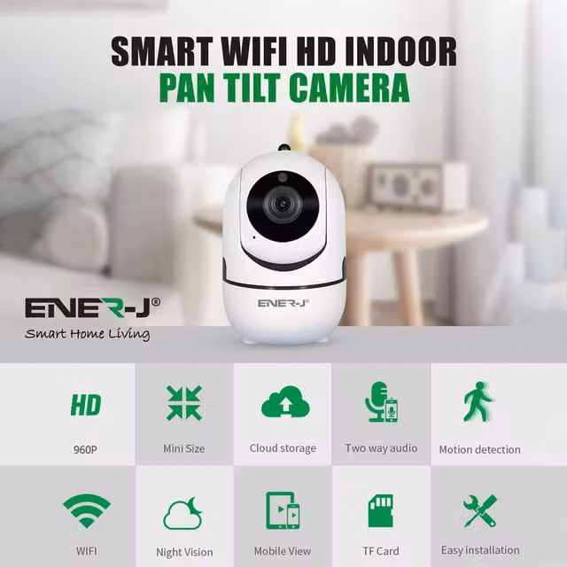 EnerJ Smart Wireless Indoor IP Wi-Fi Security Camera - White