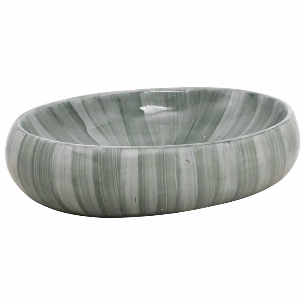 Berkfield Home Green Oval Ceramic Countertop Basin W: 59 cm, D: 40 cm, H: 15 cm – 2
