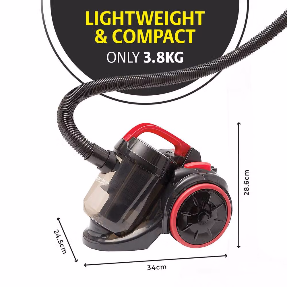 Bergstrom Lightweight Cyclonic Bagless Vacuum Cleaner in Black with HEPA Washable Filter – 9