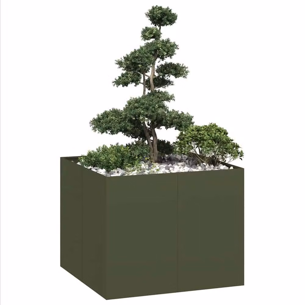 Berkfield Home Steel Planter Tub, Olive Green, W/D/H: 100 x 100 x 80 cm – 2